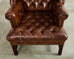 Georgian Style Tufted Cigar Leather Wingback Chair and Ottoman