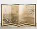 Japanese Showa Four Panel Screen Prunus with Songbirds