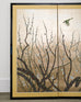 Japanese Showa Four Panel Screen Prunus with Songbirds