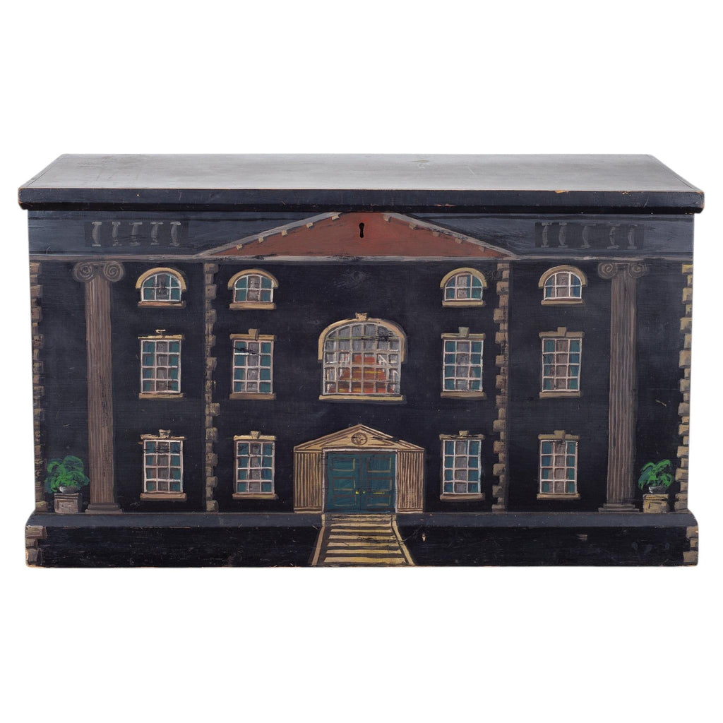 19th C. English Georgian Painted Pine Blanket Chest Manor Façade