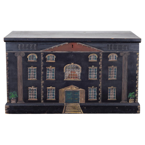 19th C. English Georgian Painted Pine Blanket Chest Manor Façade