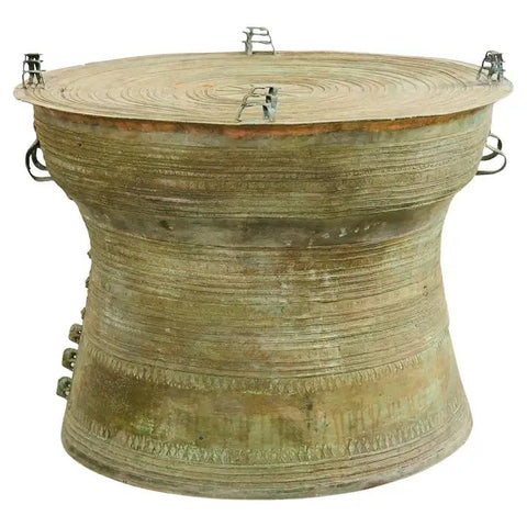 Southeast Asian Bronze Rain Drum Drinks Table with Verdigris