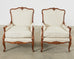 Pair of Country French Provincial Walnut Carved Armchairs