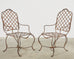 Pair of Rose Tarlow Style Twig Iron Dining Armchairs with Ottoman