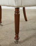 Set of Six Tufted Linen and Walnut Dining Chairs