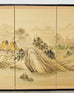 Japanese Showa Four Panel Screen Rustic Lakeside Village