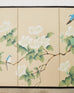 Japanese Style Four Panel Screen Songbirds in Flowering White Lily