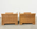 Pair of Hollywood Regency Wicker Lounge Chairs + Ottomans