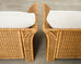 Pair of Hollywood Regency Wicker Lounge Chairs + Ottomans