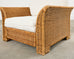 Pair of Hollywood Regency Wicker Lounge Chairs + Ottomans