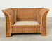 Pair of Hollywood Regency Wicker Lounge Chairs + Ottomans
