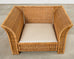 Pair of Hollywood Regency Wicker Lounge Chairs + Ottomans