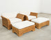 Pair of Hollywood Regency Wicker Lounge Chairs + Ottomans