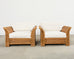 Pair of Hollywood Regency Wicker Lounge Chairs + Ottomans