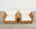 Pair of Hollywood Regency Wicker Lounge Chairs + Ottomans