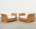 Pair of Hollywood Regency Wicker Lounge Chairs + Ottomans