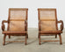 Pair of British Colonial Style Plantation Lounge Chairs with Ottomans