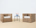 Pair of Michael Taylor Style Organic Modern Rattan Cube Chairs