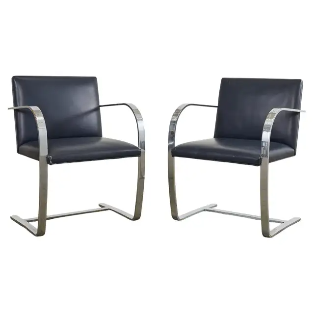 Pair of Mies Van Der Rohe for Knoll Flat Bar Brno Chairs