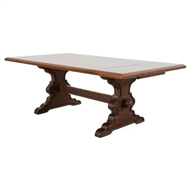 Spanish Colonial Style Walnut Trestle Dining Table