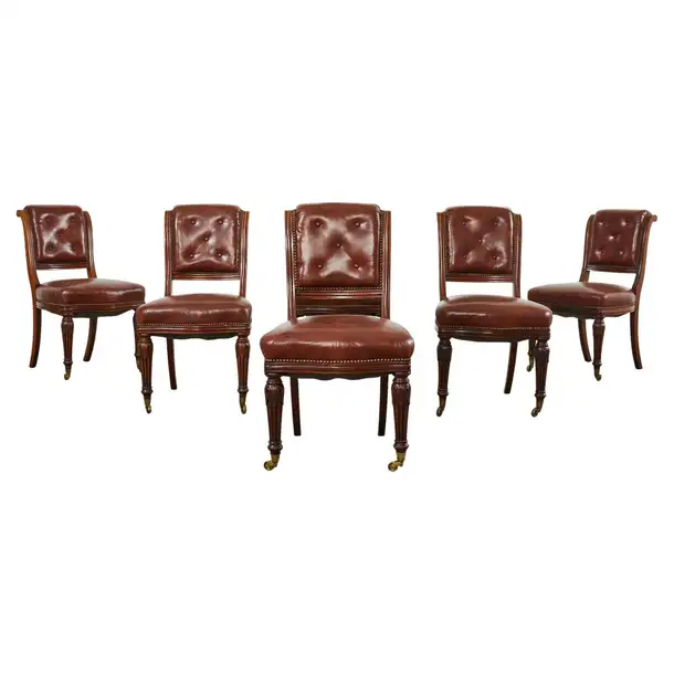 Set of Six English Regency Style Mahogany Leather Dining Chairs
