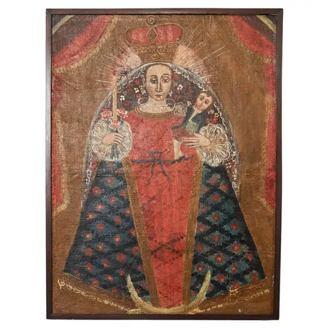Spanish Colonial Cuzco School Madonna Virgin Mary Painting