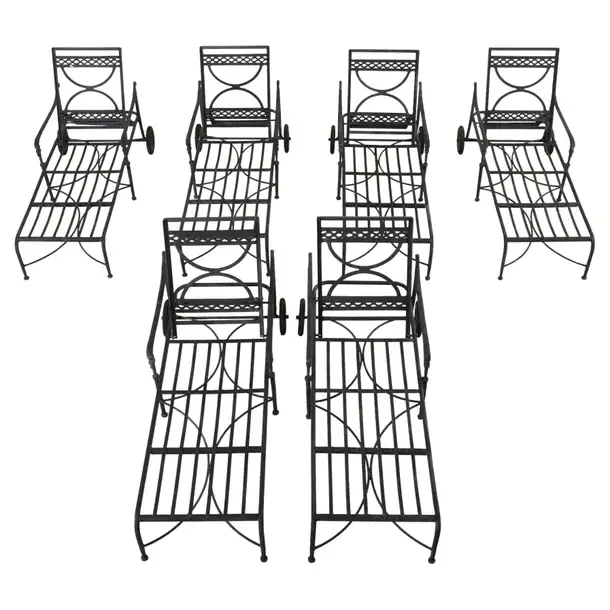 Set of Six Neoclassical Style Aluminum Garden Chaise Lounges