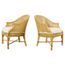 Pair of McGuire Caned Rattan Toboggan Barrel Back Dining Armchairs