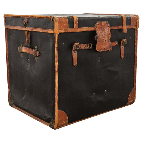 19th Century Rattan Leather Covered Steamer Carriage Trunk by Mendel