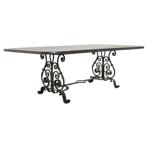 Spanish Colonial Style Iron Slate Top Garden Cocktail Table