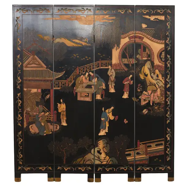 Chinese Export Four Panel Coromandel Dream of the Red Chamber