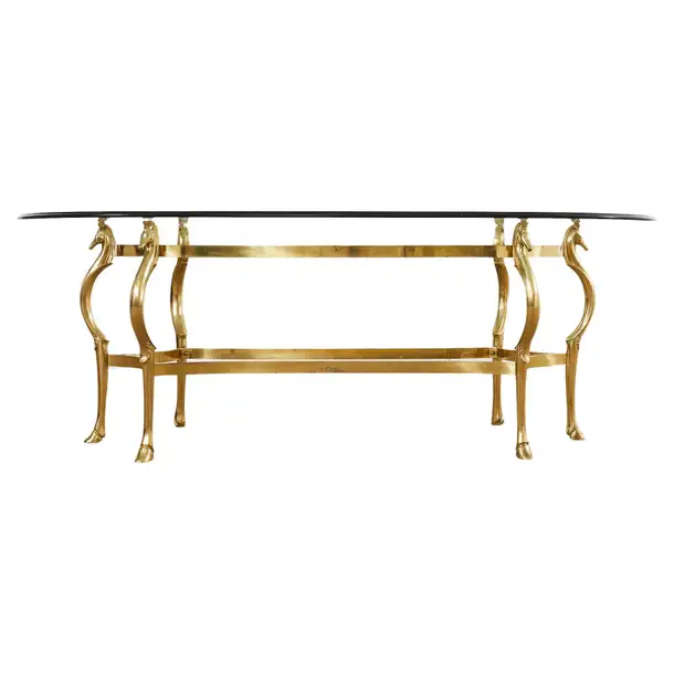 Maison Jansen Style Hollywood Regency Brass Oval Dining Table