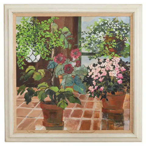 Aileen James Still Life of Flowering Plants Oil on Canvas