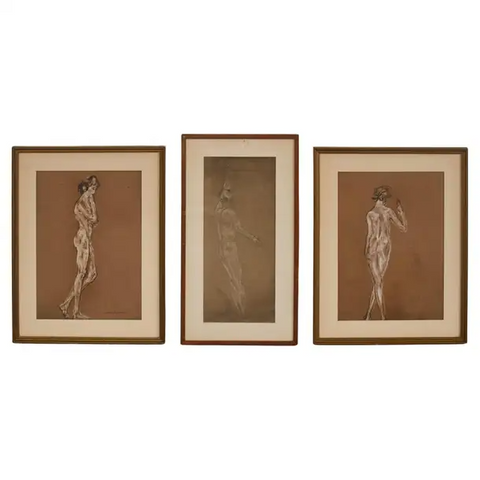 Arthur Bowen Davies Set of Three Nude Pastel Study C. 1900