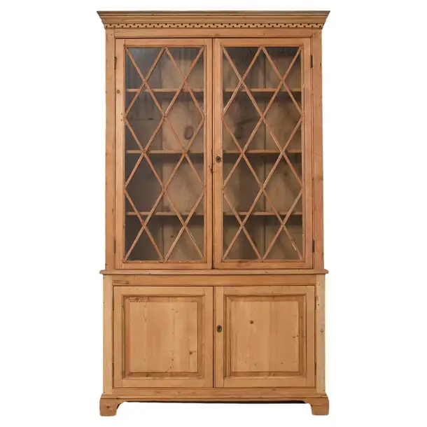Country English Georgian Style Pine Glazed Bookcase or Cupboard