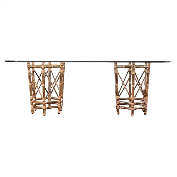 McGuire Organic Modern Double Pedestal Bamboo Dining Table