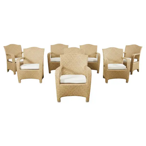 Set of Eight Brown Jordan Wicker Havana Garden Armchairs