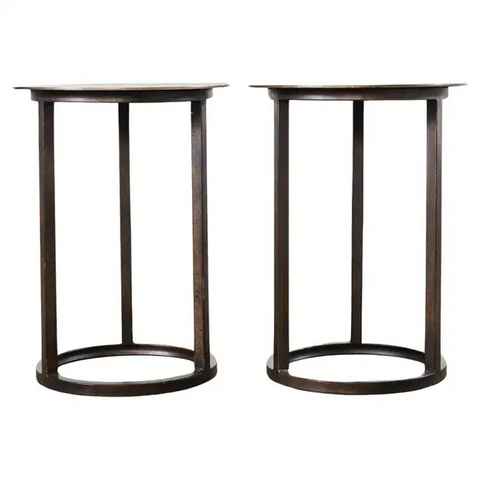 Pair of Industrial Style Bronzed Iron Round Drinks Table