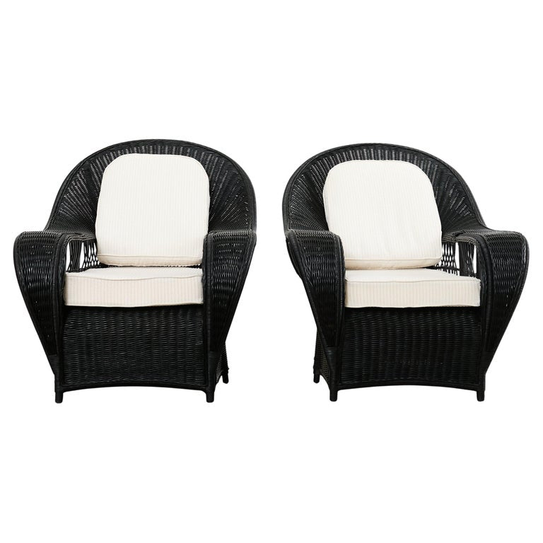 Pair of Ralph Lauren Wicker Rattan Garden Lounge Chairs