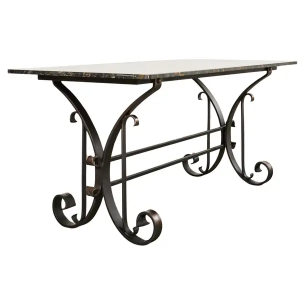 Italian Wrought Iron and Black Marble Dining Table