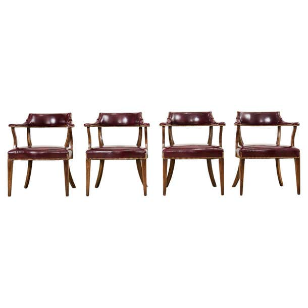 Set of Four English Mahogany Leather Captain's Pub Armchairs