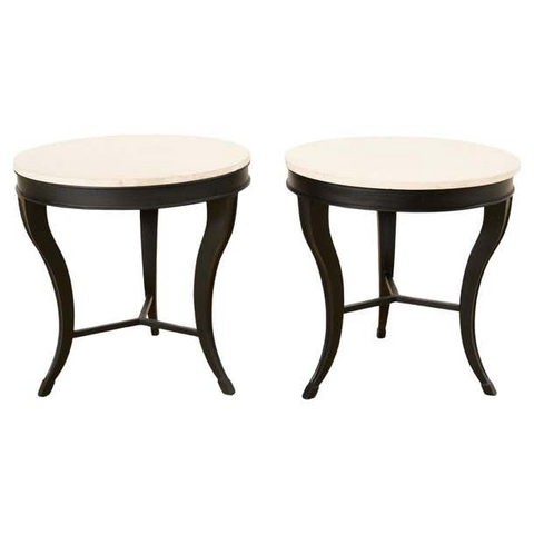 Pair of Neoclassical Style Iron and Stone Top Drink Tables