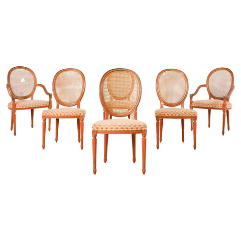 Set of Six Louis XVI Style Painted Cane Dining Chairs