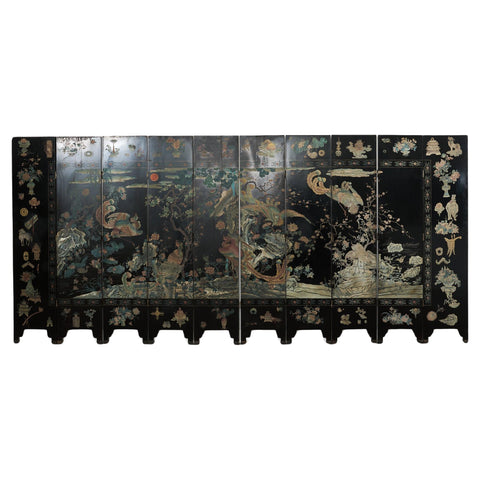 Chinese Kuancai Ten Panel Coromandel Screen Mythical Landscape