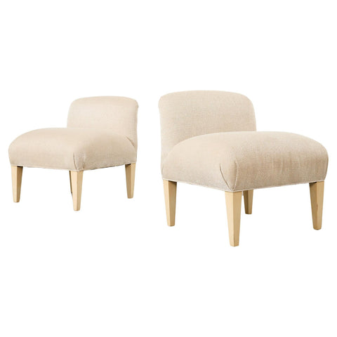 Pair of Modern Upholstered Hardwood Slipper Chairs