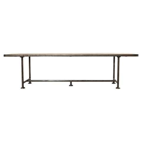 English Industrial Style Iron Pine Plank Dining Table
