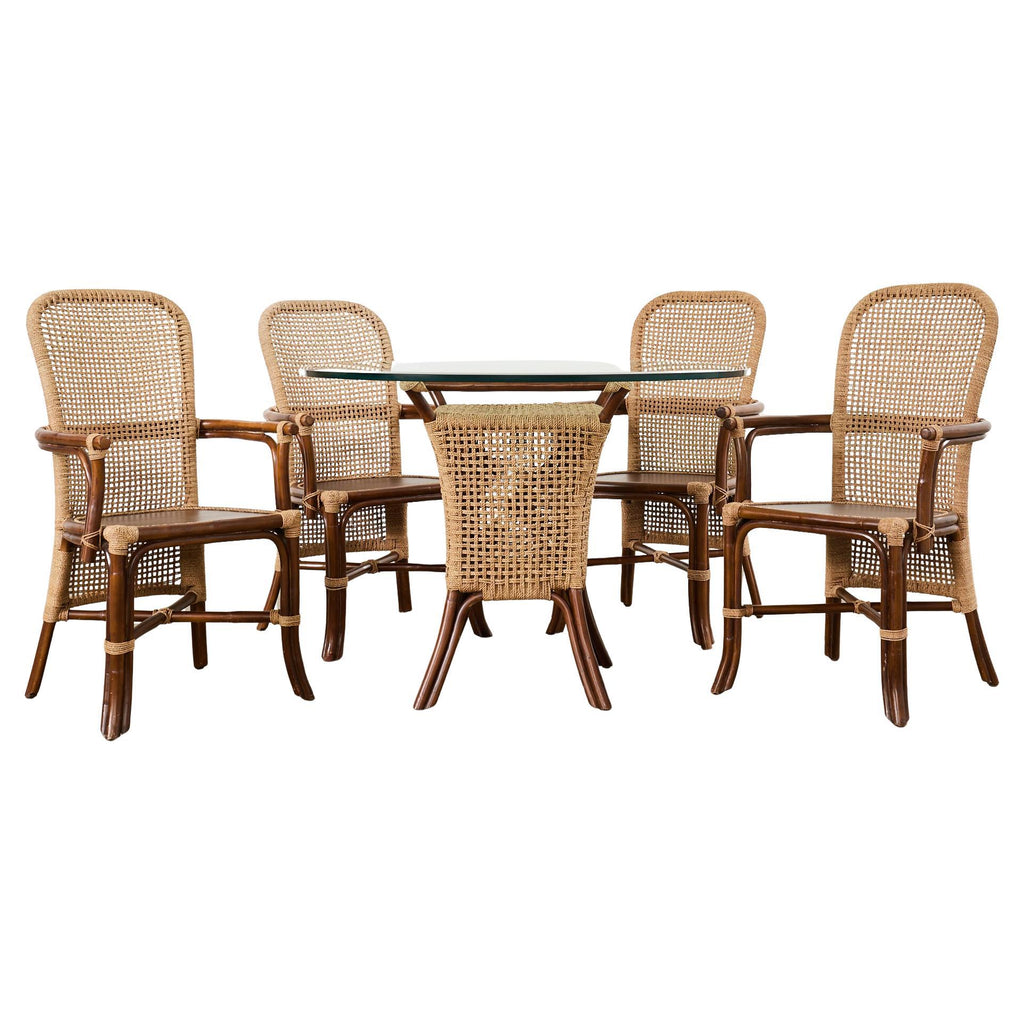 Set of Four Organic Modern Rattan Dining Chairs and Table