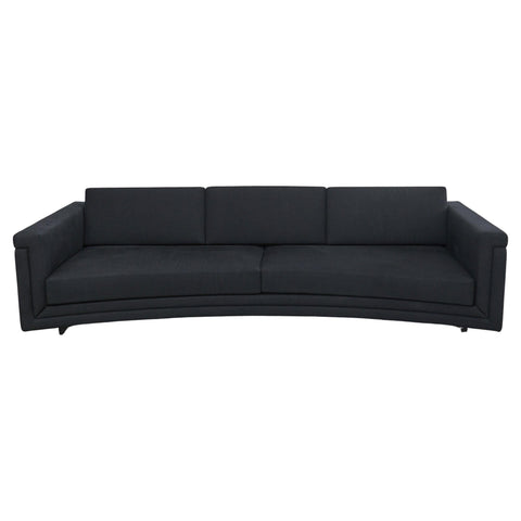 Modern Curved Sofa in Black Linen After Edward Wormley