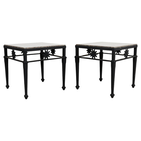 Pair of Neoclassical Style Granite Top Garden Drink Tables