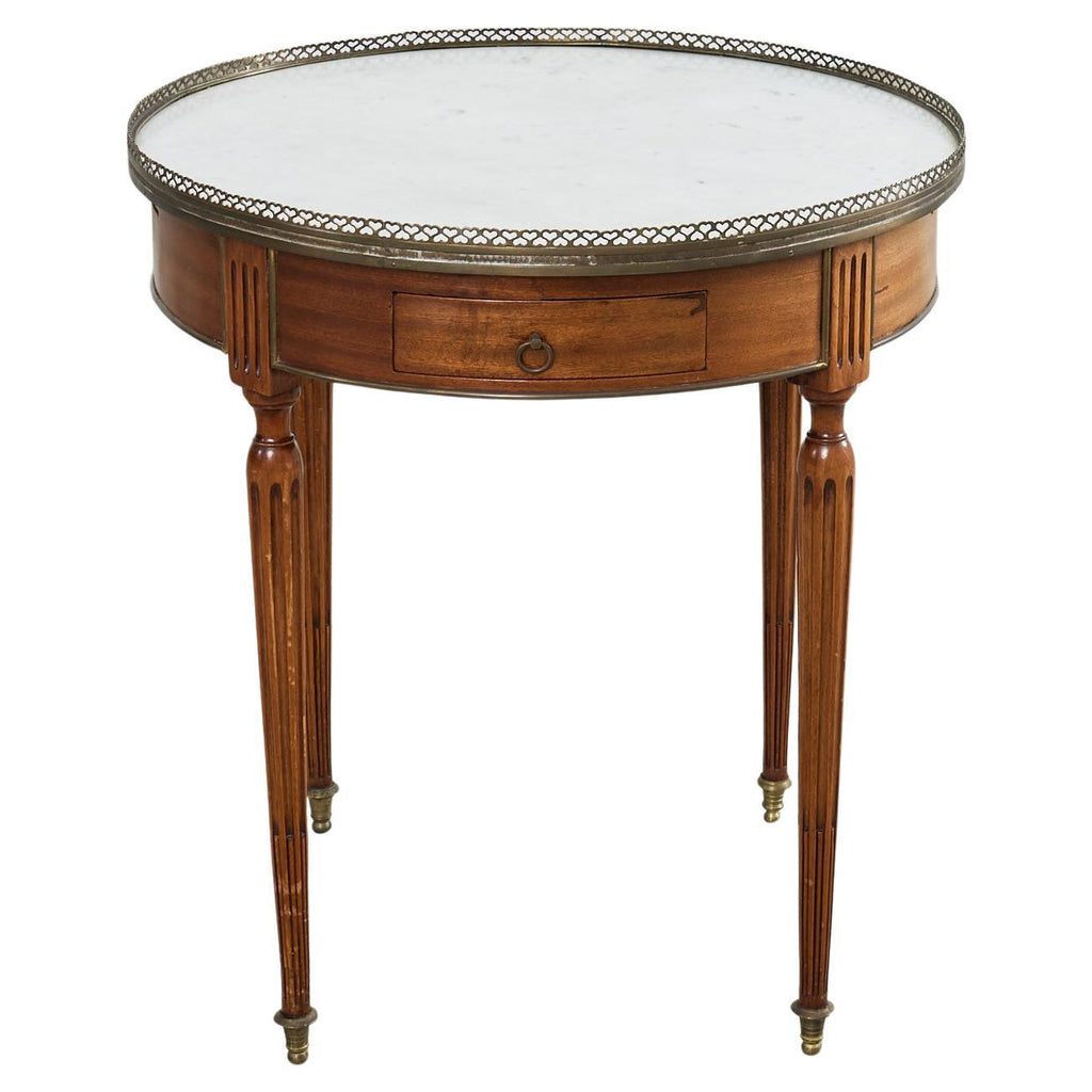 French Louis XVI Style Carrara Marble Mahogany Bouillotte Table